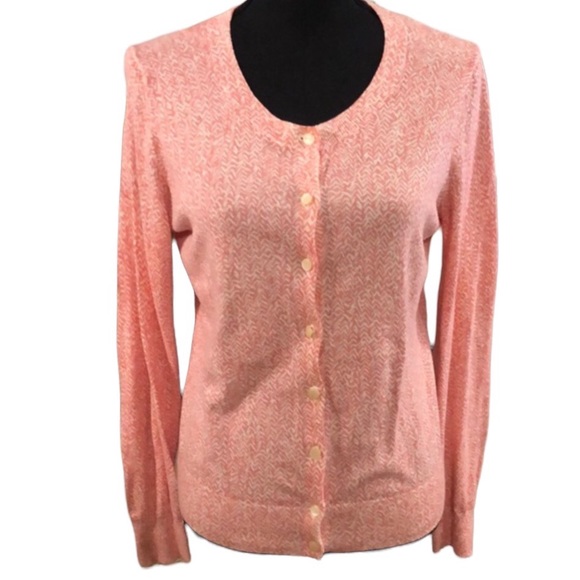 BANANA REPUBLIC PINK CARDIGAN SWEATER PINK WHITE SIZE MEDIUM - Picture 1 of 12